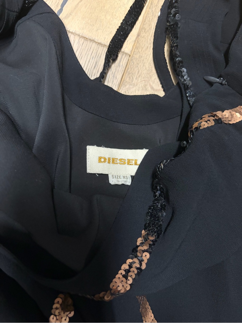 Diesel Black Top with Gold Sequin Trim